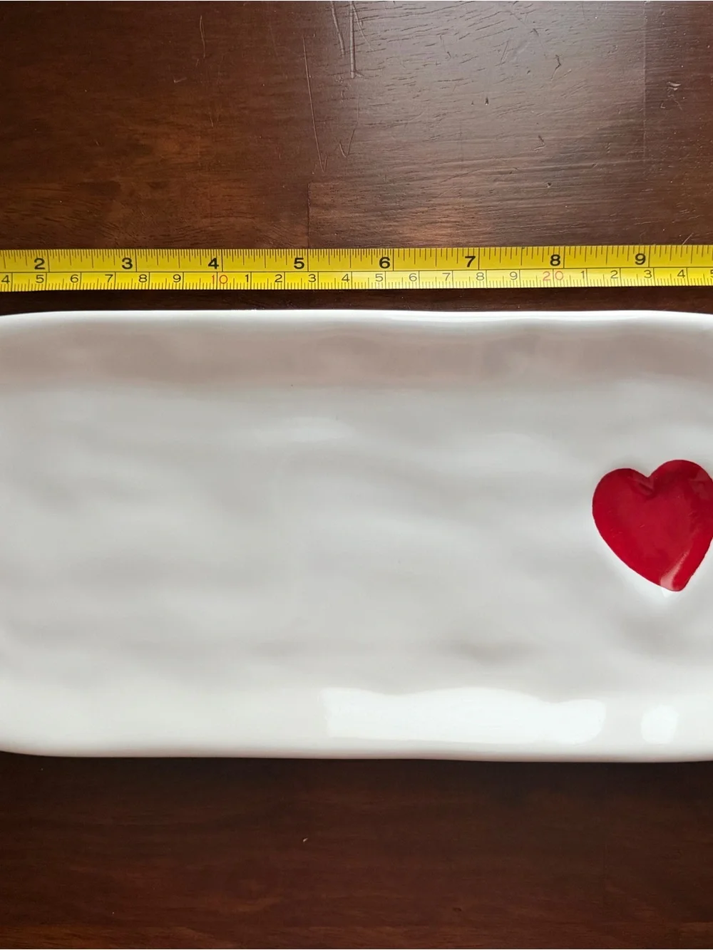 Williams Sonoma White Ceramic Vanity Tray with Red Heart Accent